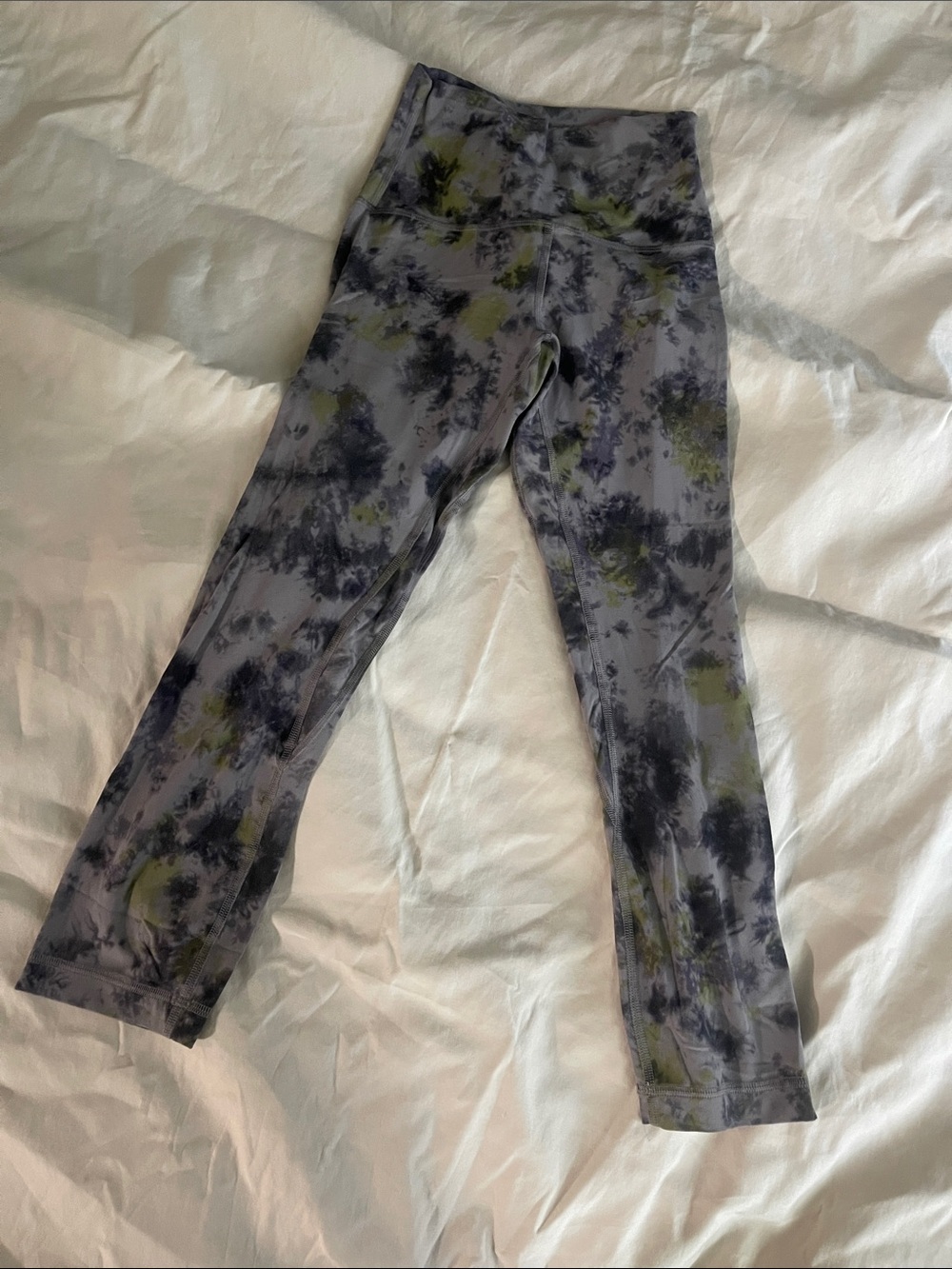 lululemon athletica Gray Tie-Dye Leggings with Olive Accents
